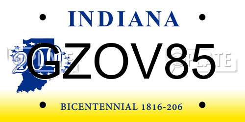GZOV85 Indiana License Plate