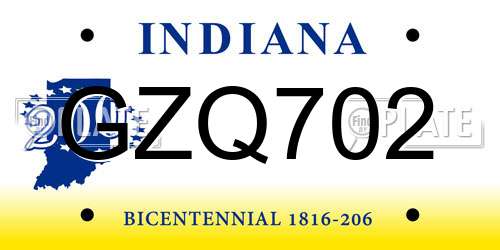 GZQ702 Indiana License Plate