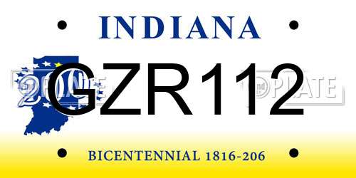 GZR112 Indiana License Plate