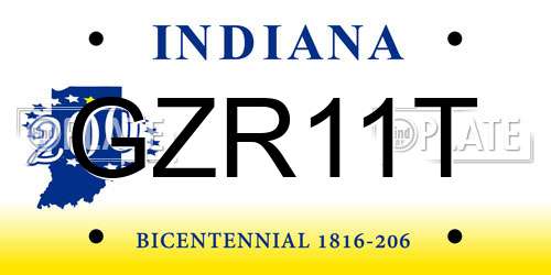 GZR11T Indiana License Plate