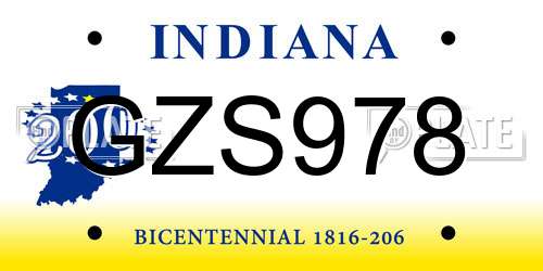 GZS978 Indiana License Plate