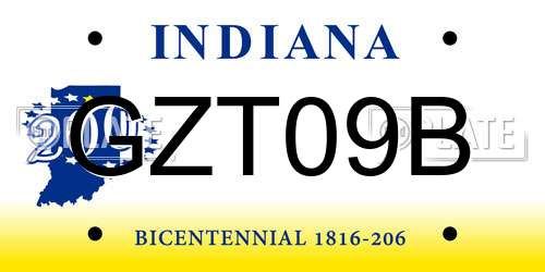 GZT09B Indiana License Plate
