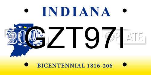 GZT97I Indiana License Plate