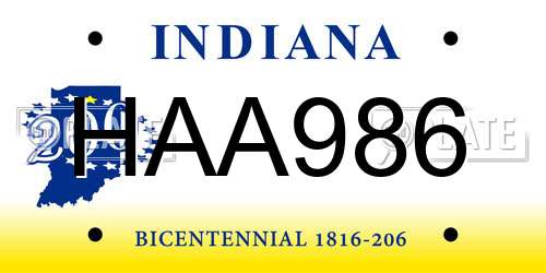 HAA986 Indiana License Plate
