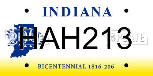 HAH213 Indiana License Plate