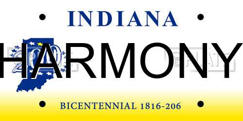 HARMONY Indiana License Plate