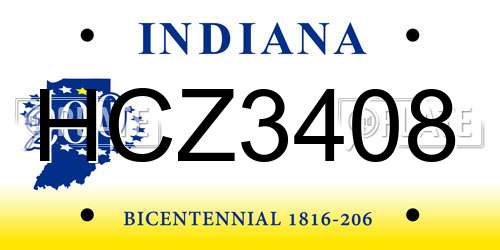 HCZ3408 Indiana License Plate