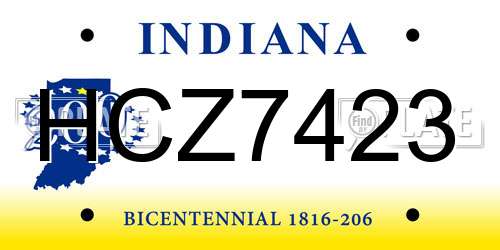 HCZ7423 Indiana License Plate