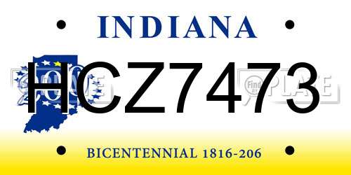 HCZ7473 Indiana License Plate