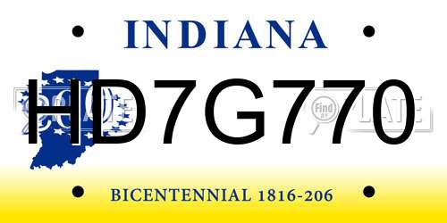 HD7G770 Indiana License Plate