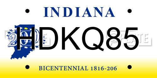 HDKQ85 Indiana License Plate