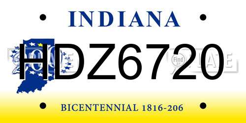 HDZ6720 Indiana License Plate