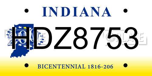 HDZ8753 Indiana License Plate