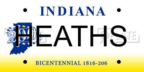 HEATHS Indiana License Plate