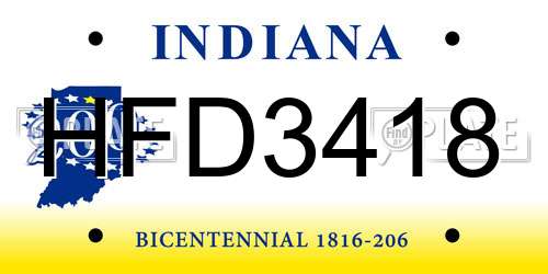 HFD3418 Indiana License Plate