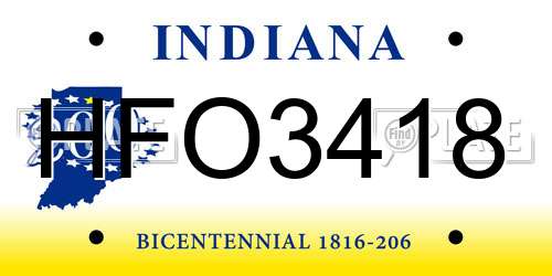 HFO3418 Indiana License Plate