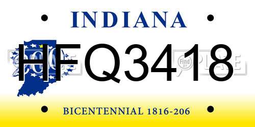 HFQ3418 Indiana License Plate