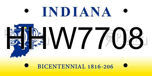 HHW7708 Indiana License Plate