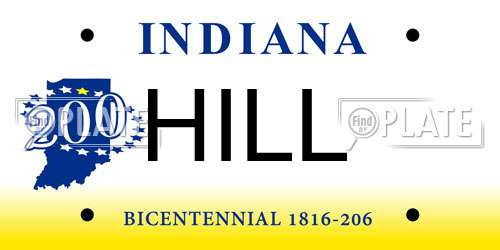 HILL Indiana License Plate