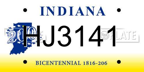 HJ3141 Indiana License Plate