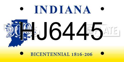 HJ6445 Indiana License Plate