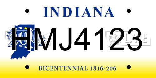 HMJ4123 Indiana License Plate