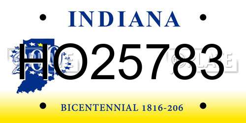 HO25783 Indiana License Plate