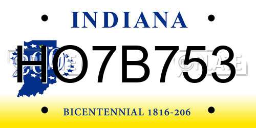 HO7B753 Indiana License Plate