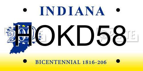 HOKD58 Indiana License Plate