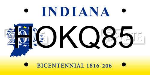 HOKQ85 Indiana License Plate