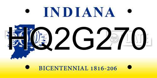 HQ2G270 Indiana License Plate