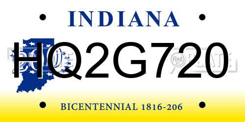 HQ2G720 Indiana License Plate