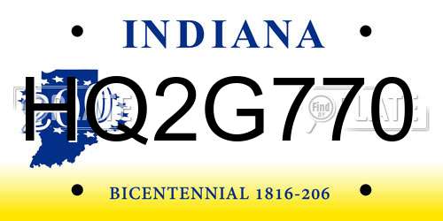 HQ2G770 Indiana License Plate