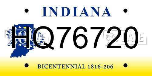 HQ76720 Indiana License Plate