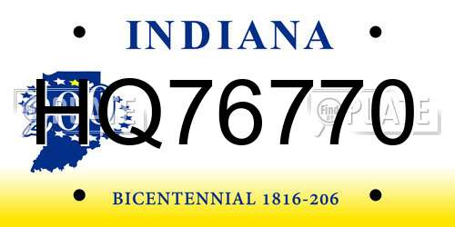 HQ76770 Indiana License Plate
