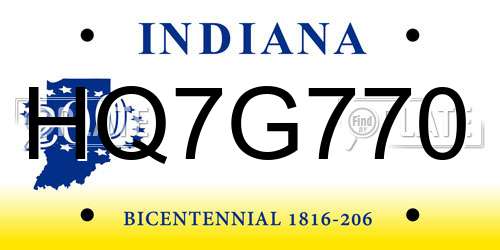 HQ7G770 Indiana License Plate