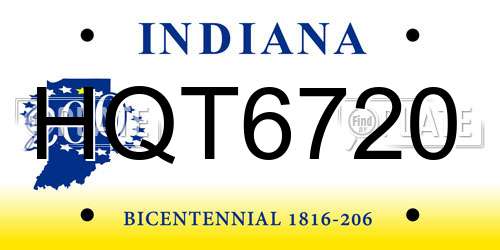 HQT6720 Indiana License Plate