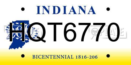 HQT6770 Indiana License Plate