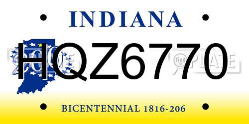 HQZ6770 Indiana License Plate