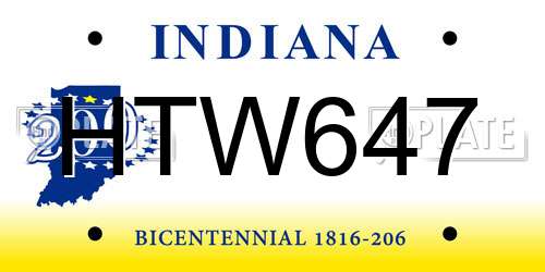 HTW647 Indiana License Plate