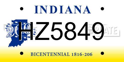 HZ5849 Indiana License Plate