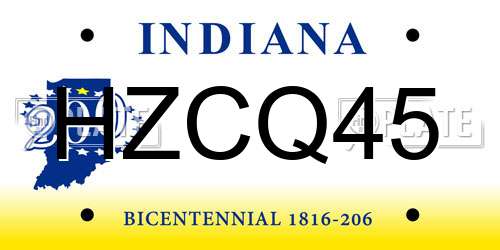 HZCQ45 Indiana License Plate