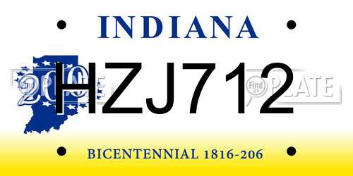 HZJ712 Indiana License Plate