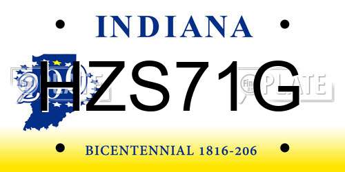 HZS71G Indiana License Plate