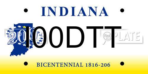 I00DTT Indiana License Plate