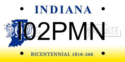 I02PMN Indiana License Plate