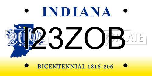 I23ZOB Indiana License Plate