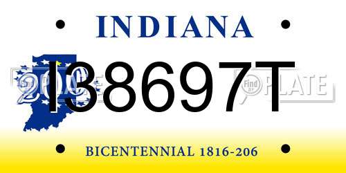 I38697T Indiana License Plate
