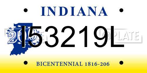 I53219L Indiana License Plate