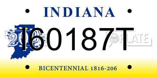 I60187T Indiana License Plate